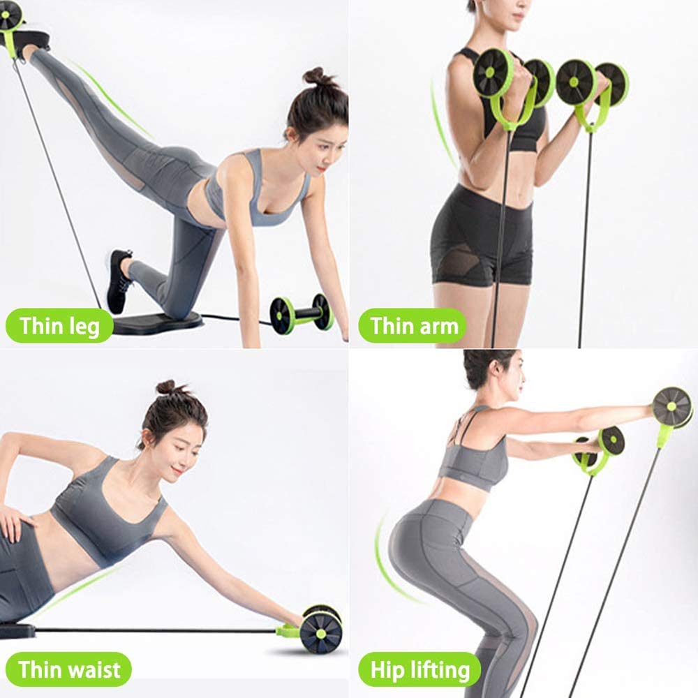 Multiple exercising wheel roller with knee pads