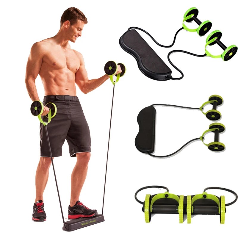 Multiple exercising wheel roller with knee pads